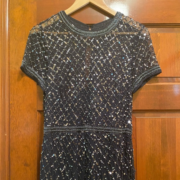Adrianna Papell Women's Short-Sleeve Grid Beaded Gown - Picture 1 of 16